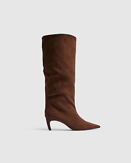 Brown Faux Suede High Leg Slouch Boots