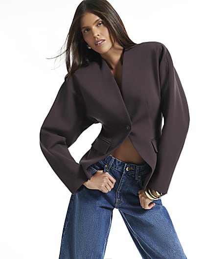 Brown Cocoon Sleeve Wrap Blazer