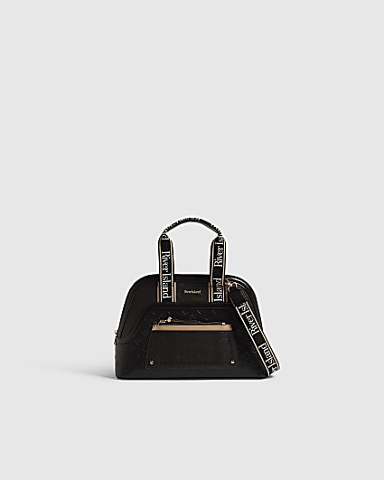 Black Webbing Handle Kettle Tote Bag
