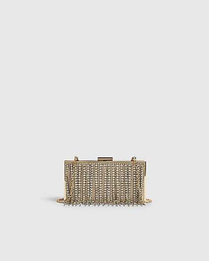 Gold Crystal Fringe Clutch Bag