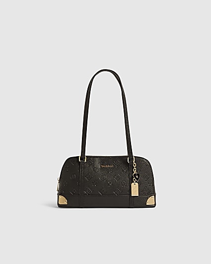Black Embossed Long Handle Bowler Bag