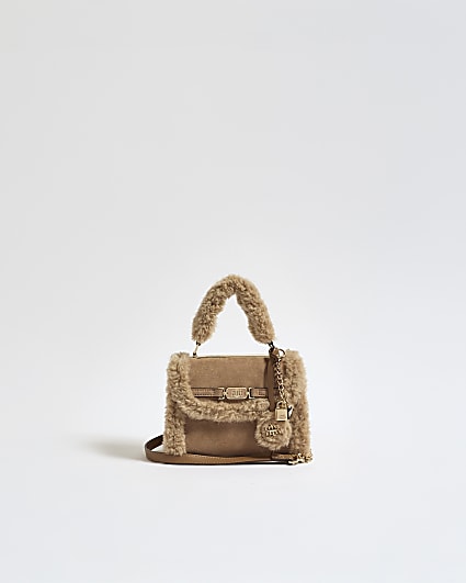 Beige Borg Mini Tote Crossbody Bag