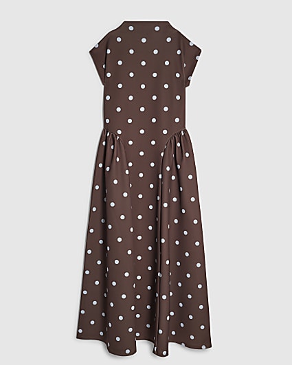 Petite Brown Spot Godet Maxi Dress