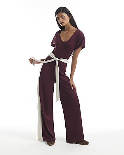 Burgundy Premium Colourblock Jumpsuit