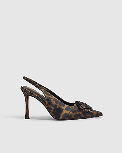 Brown Satin Leopard Print Rose Court Heels