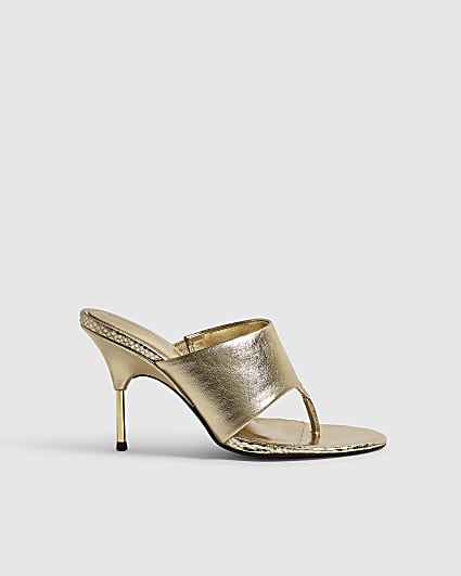 Gold Toe Thong Heeled Sandals