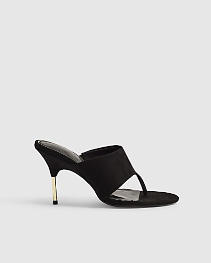 Black Toe Thong Heeled Sandals