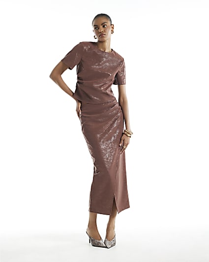 Pink Faux Leather Maxi Wrap Skirt