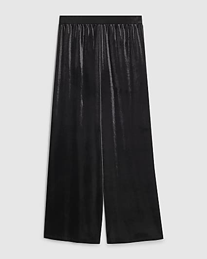 Petite Black Velvet Wide Leg Trousers
