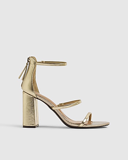 Gold Faux Leather Block Heel Sandals