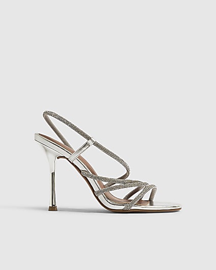 Silver Diamante Stiletto Heeled Sandals