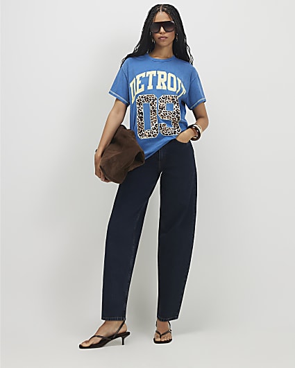 Blue Cotton Detroit Boyfriend T-shirt