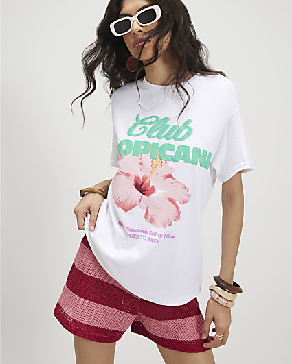 White Cotton Tropicana Boyfriend T-shirt