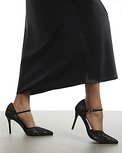Black Lace Stiletto Court Heels