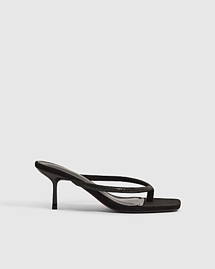Black Toe Thong Diamante Heels