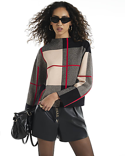 Black Check High Neck Jumper