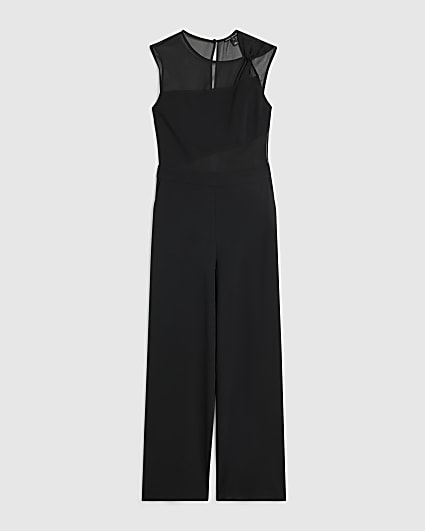 Petite Black Mesh Top Jumpsuit