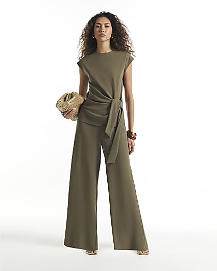 Khaki Wide Leg Trousers