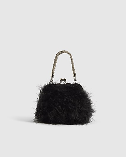 Black Diamante Feather Clutch Bag