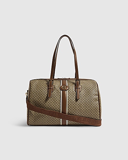 Beige Stripe Front Monogram Barrel Bag