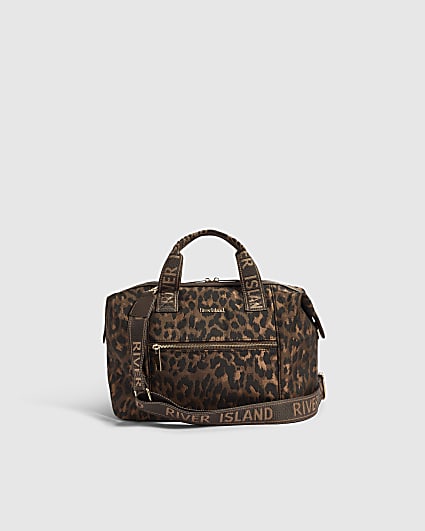 Brown Leopard Print Zip Front Cabin Bag