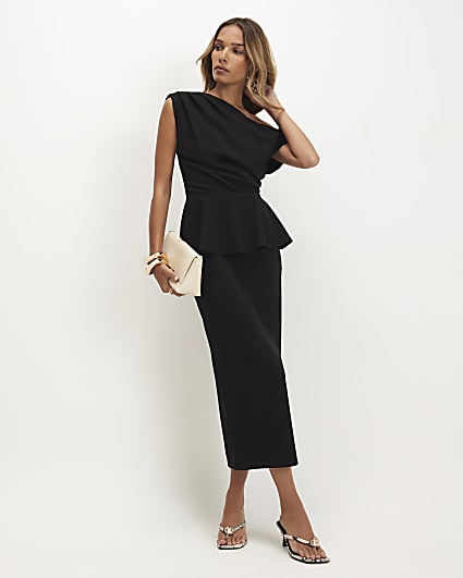 Black Peplum Midi Dress