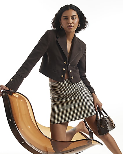 Brown Check Mini Skirt