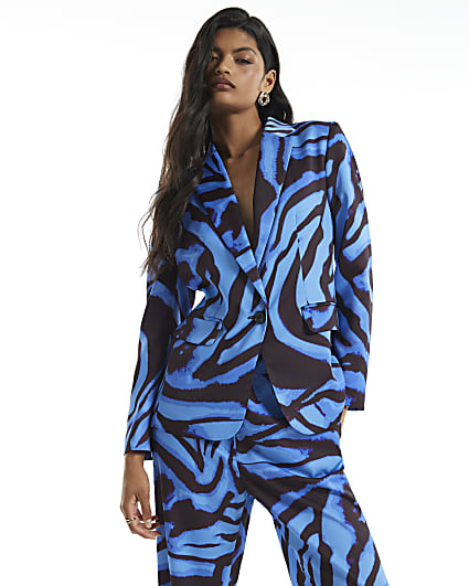 Blue Zebra Print Satin Blazer