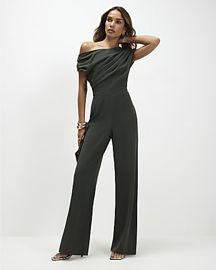 Green Asymmetric Drape Jumpsuit