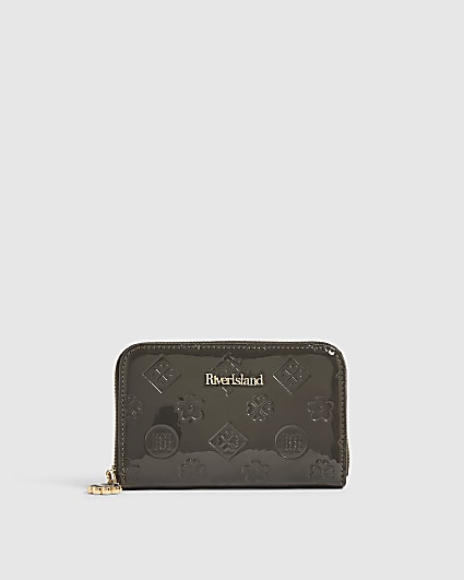Grey Embossed Monogram Patent Purse