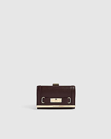 Burgundy Textured Faux Leather Cliptop Purse