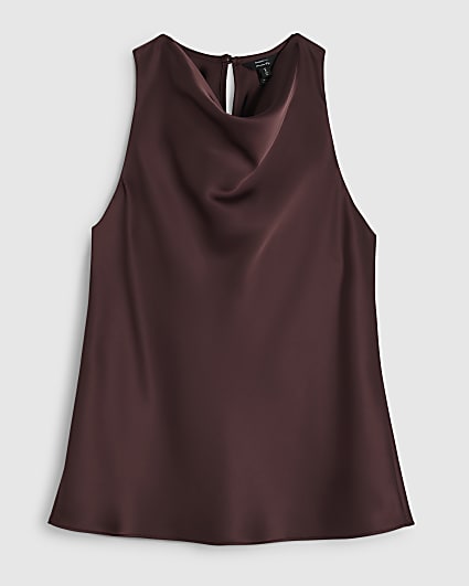 Petite Red Satin Halter Neck Top