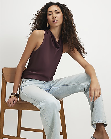 Red Satin Halter neck Top