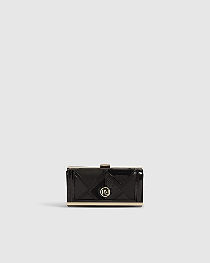 Black Geometric Panelled Clip Top Purse