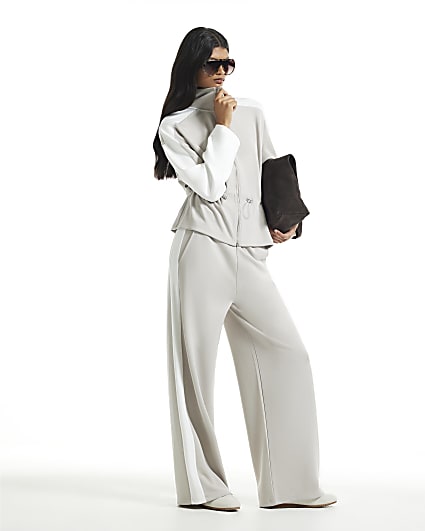 Grey Premium Colour Block Wide Leg Trousers