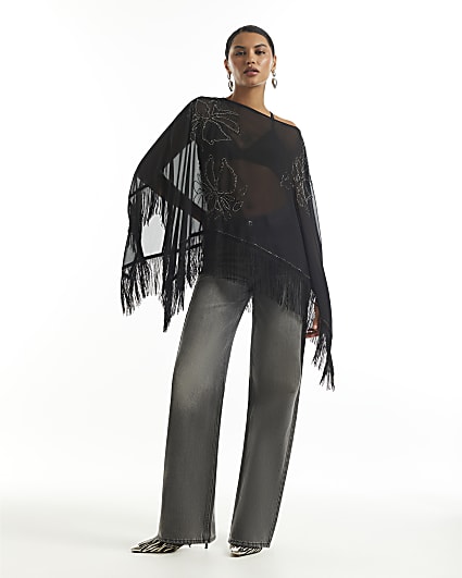 Black Beaded Tassel Cape