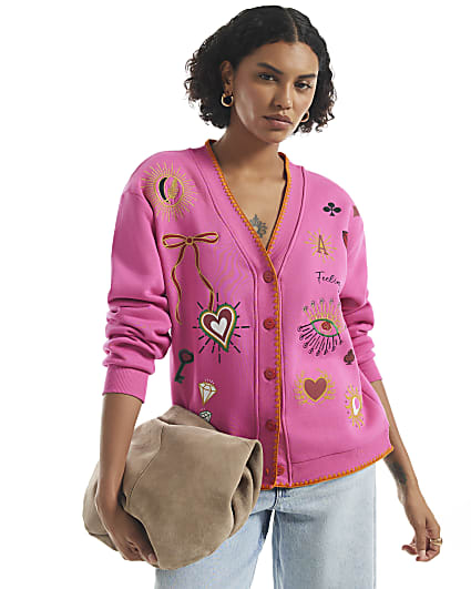 Pink Quirky Boutique Sweatshirt Cardigan