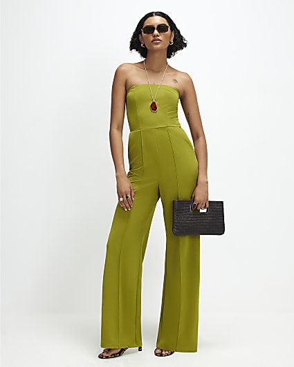 Green Bandeau Wide Leg Jumpsuit