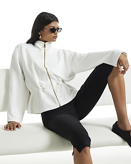 Cream Premium Long Sleeve Zip Peplum Jacket