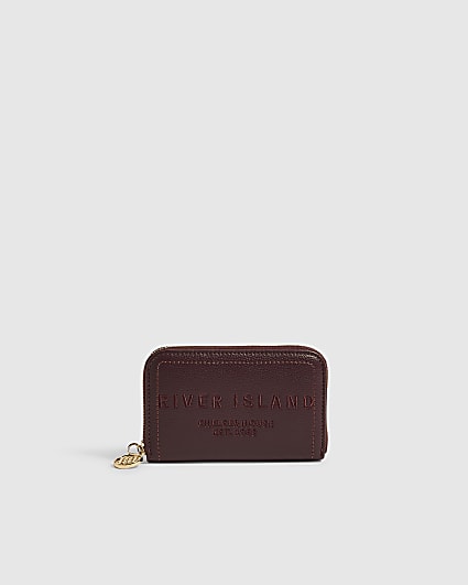 Burgundy Embroidered Zip Around Purse