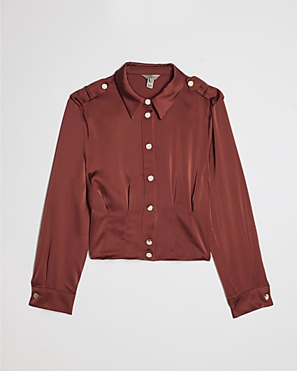 Petite Brown Satin Tailored Shirt