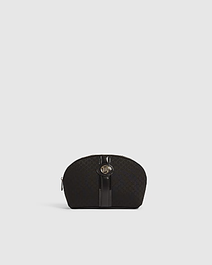 Black Jacquard Monogram Domed Makeup Bag