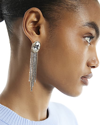 Silver Mixed Metal Cupchain Strand Earrings