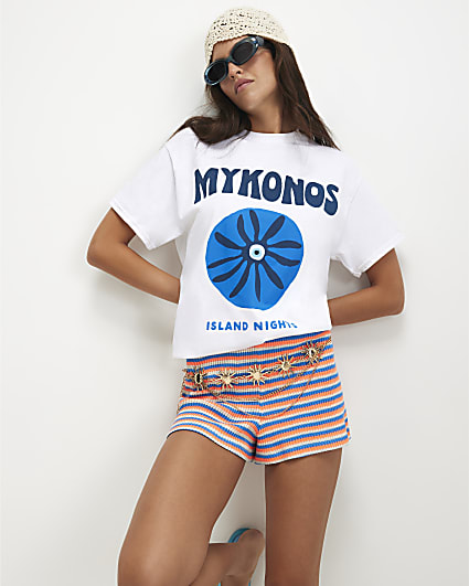 White Cotton Boyfriend Fit Mykonos T-Shirt