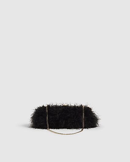 Black Feather Frame Clutch Bag