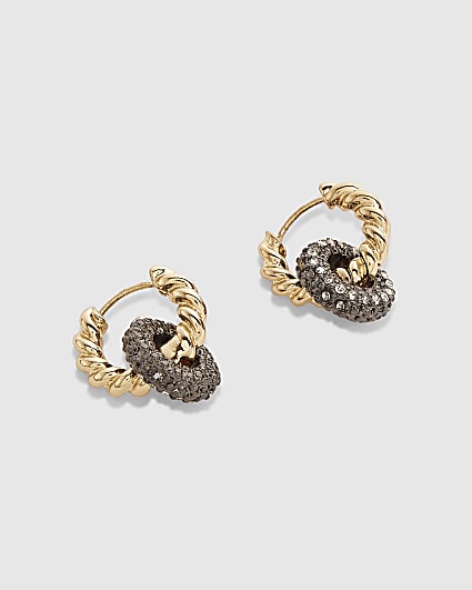 Gold Multi Metal Crystal Hoop Earrings