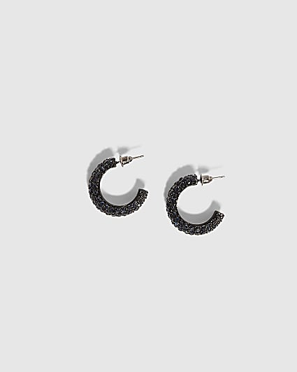 Blue Rhinestone Hoop Earrings