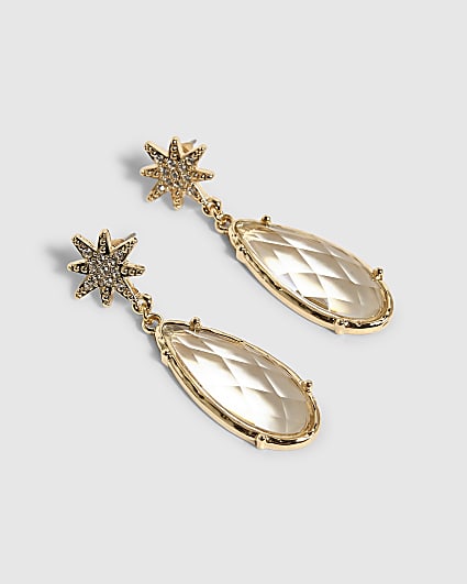 Gold Faceted Glass Drop Earrings