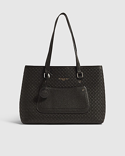 Black Embossed Pocket Front Tote Bag
