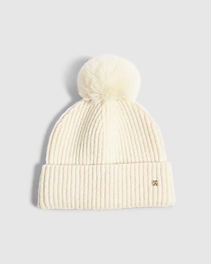 Cream Knit Pom Beanie